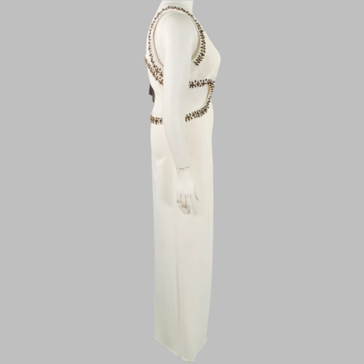 ROBERTO CAVALLI Size 12 Cream Viscose Blend Rhinestones Evening Gown