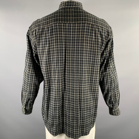 ERMENEGILDO ZEGNA Size L Black White Plaid Cotton Blend Long Sleeve Shirt