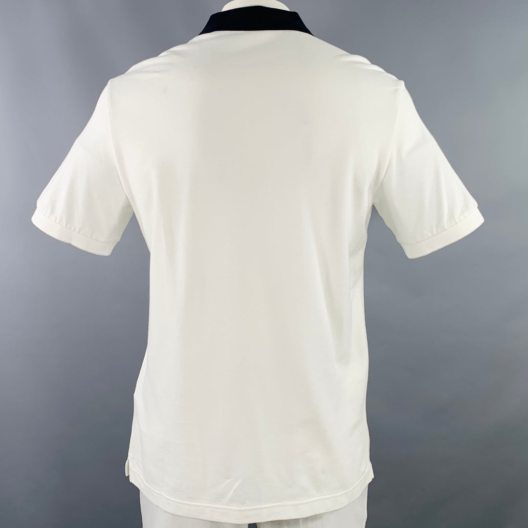 PRADA Size XXL White Navy Contrast Trim Cotton Pique Half Placket Polo