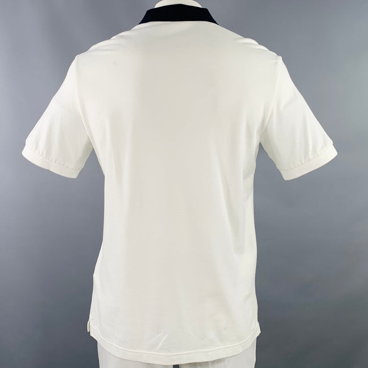 PRADA Size XXL White Navy Contrast Trim Cotton Pique Half Placket Polo