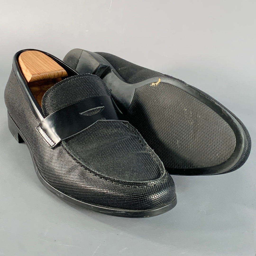 GIORGIO ARMANI Size 10 Black Textured Leather Slip On Penny Loafers
