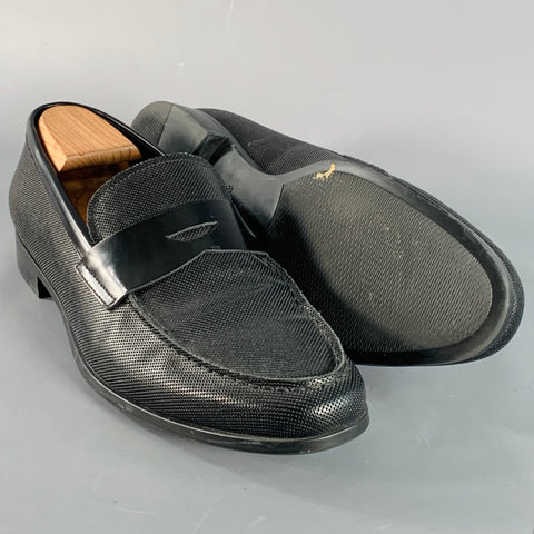GIORGIO ARMANI Size 10 Black Textured Leather Slip On Penny Loafers