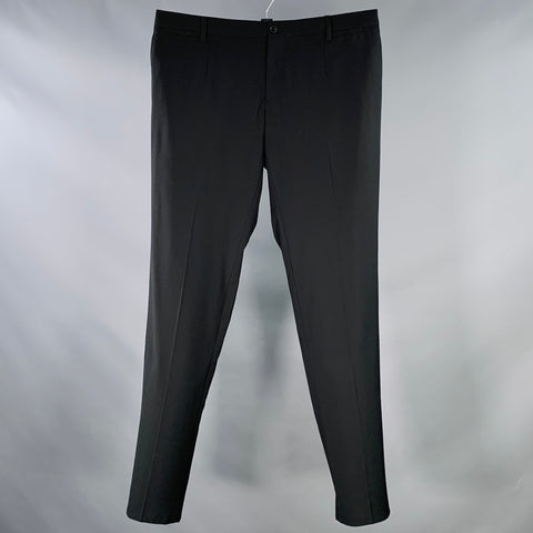 DOLCE & GABBANA Size 36 Black Textured Wool Zip Fly Dress Pants