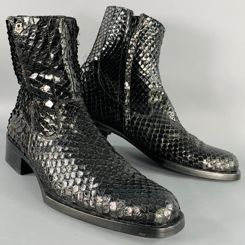 GIANNI VERSACE Size 8 Black Python Leather Side Zipper Ankle Boots