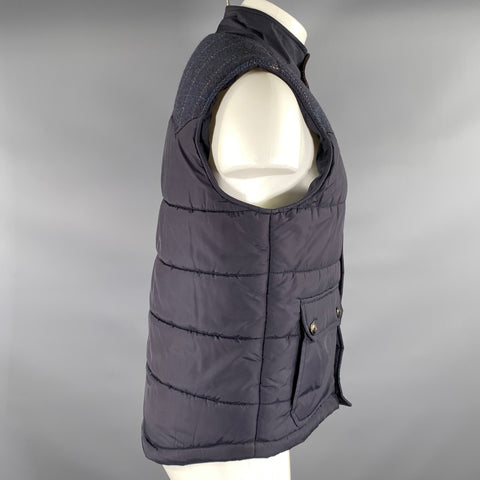 TED BAKER Size M Navy Gold & burgundy Herringbone Wool Blend Quilted Vest