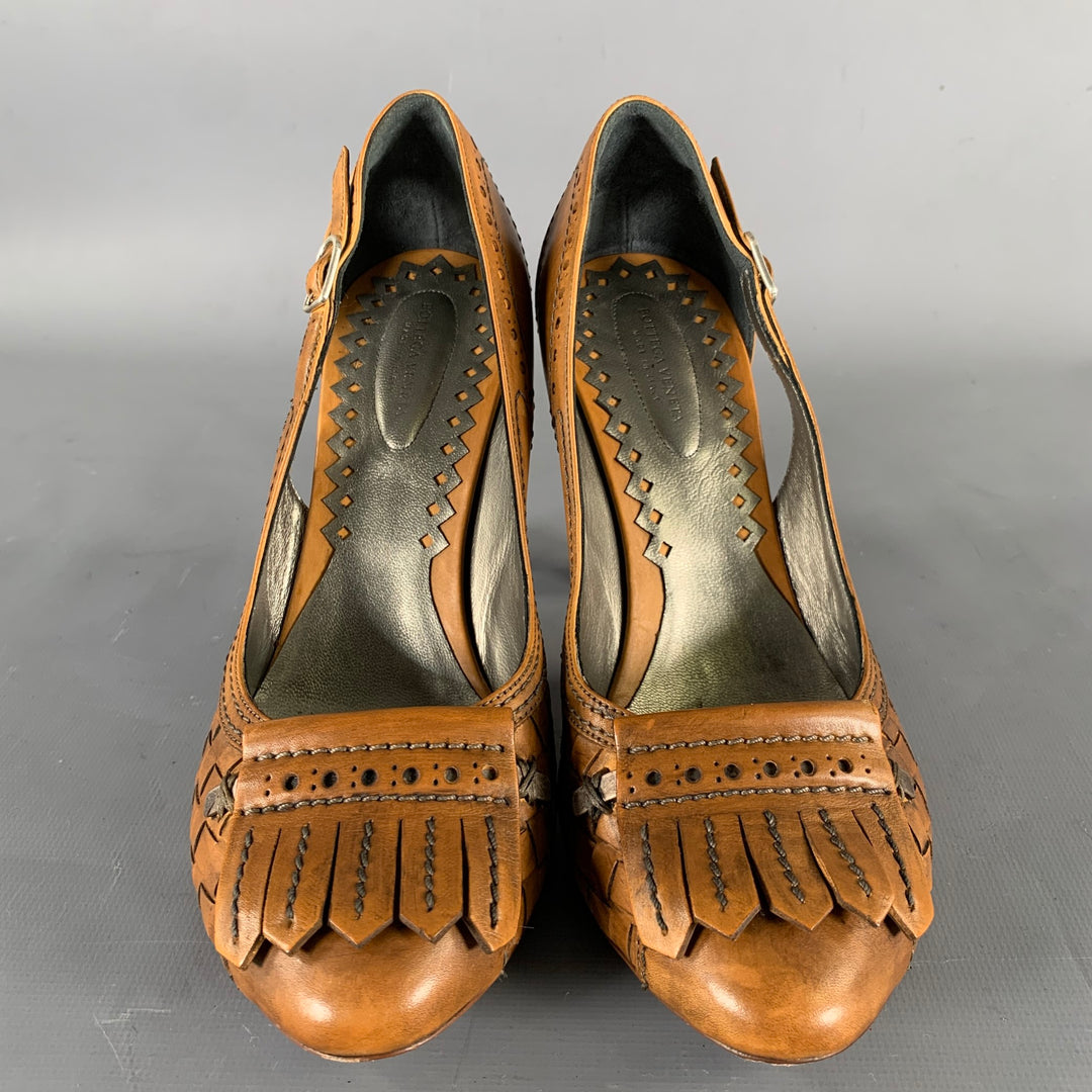 BOTTEGA VENETA Size 6.5 Brown Leather Fringe Pumps