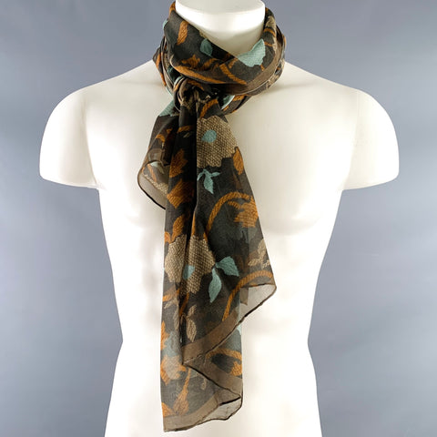 GIORGIO ARMANI Brown Turquoise Abstract Floral Silk Scarf Shawl