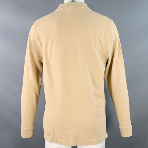 BURBERRY BRIT Size M Beige Embroidery Cotton Pique Classic Fit Contrast Trim Long Sleeve Polo