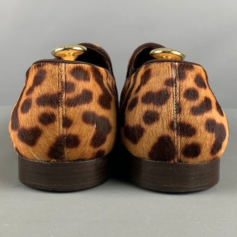 YVES SAINT LAURENT Size 8 Brown Tan Animal Print Leather Slip On Loafers