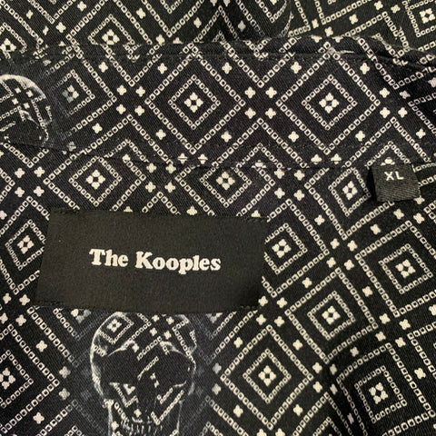 THE KOOPLES Size XL Black White Skulls Viscose Snaps Long Sleeve Shirt
