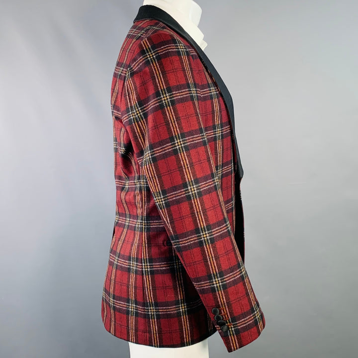 SUITSUPPLY Size 36 Burgundy Black Orange Plaid Wool Single Button Sport Coat