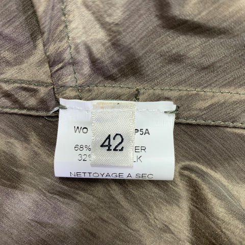 LANVIN 2011 Size 10 Green Olive Polyester Silk Marbled Double Breasted Trench Coat