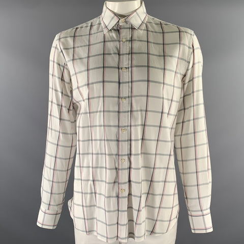 ADAM KIMMEL Size L White Red & Grey Plaid Cotton Long Sleeve Shirt