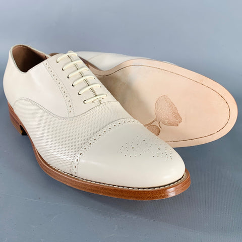 PAUL SMITH Size 8 Cream Perforated Leather Oxford Lace-Up Shoes