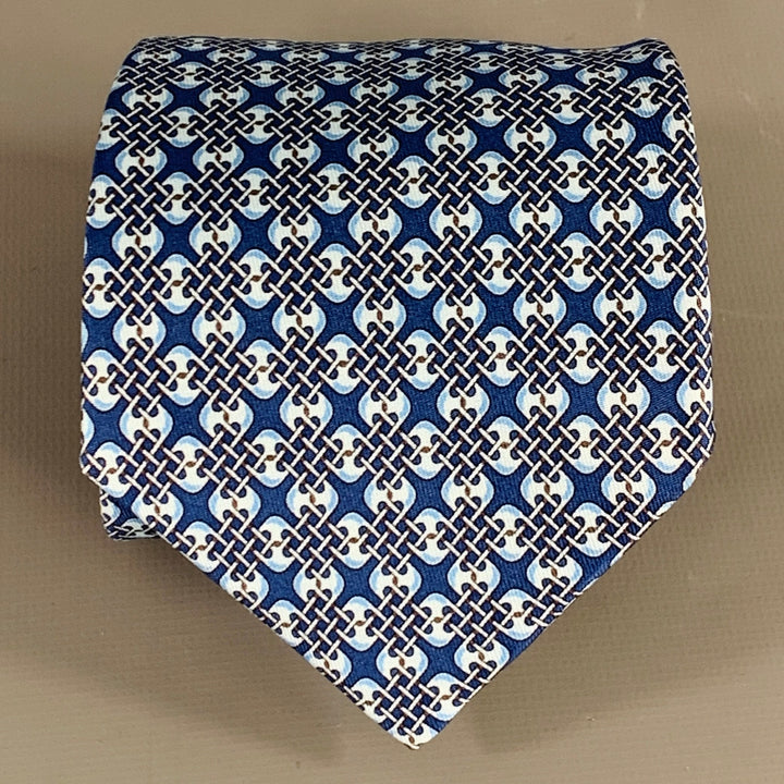 HERMES Blue Light Blue Abstract Silk Tie