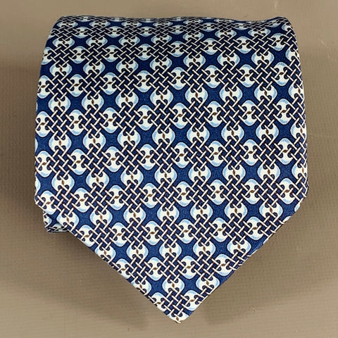 HERMES Blue Light Blue Abstract Silk Tie