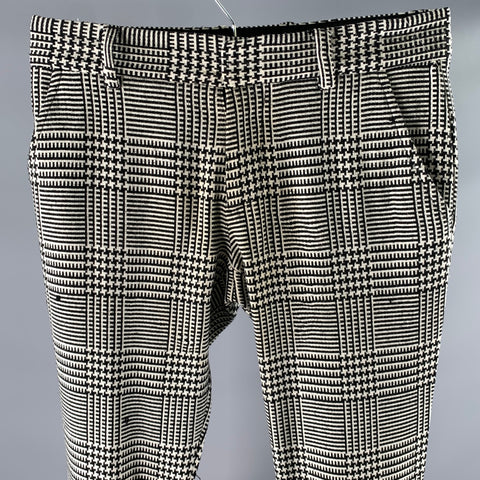 MR TURK Size 30 White Black Glen Check Polyester Blend Slim Fit Pants
