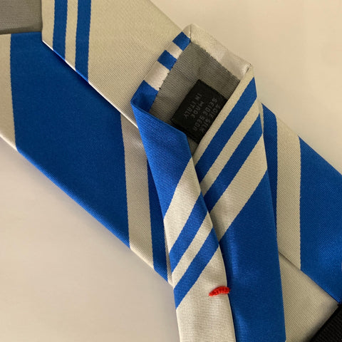 JIL SANDER Size Blue & Beige Silver Stripe Silk Tie