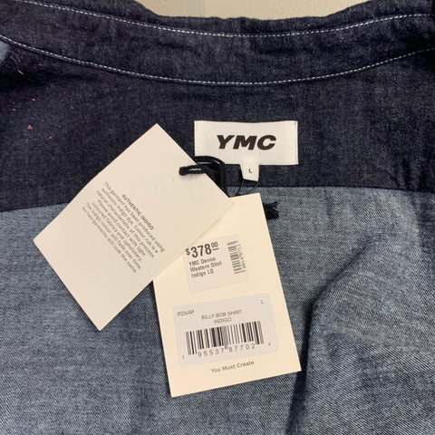 YMC Size L Billy Bob Navy Indigo Contrast Stitch Cotton Denim Western Long Sleeve Shirt