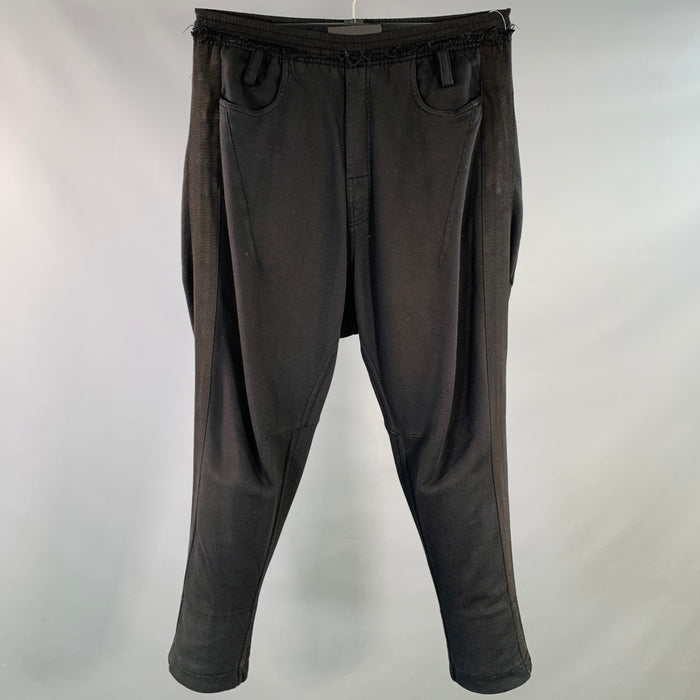 HAIDER ACKERMANN Taille M Pantalon décontracté en coton noir avec taille élastique