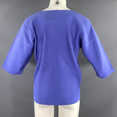 ISSEY MIYAKE Size M Blue Periwinkle Pleated Polyester Pull On Short Sleeve Shirt