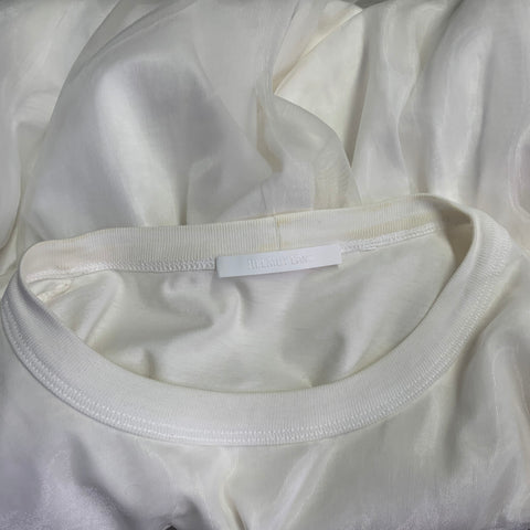 HELMUT LANG Size XL White Cotton Blend Chiffon Double Layer Crew Neck Pullover