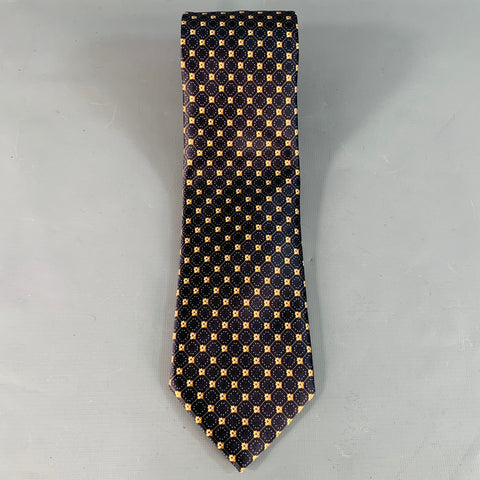 BRIONI Navy Yellow Abstract Floral Silk Tie