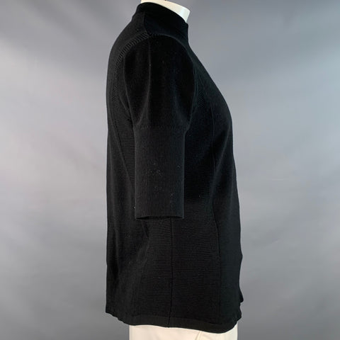 Y-3 Size L Black White Logo Polyester Blend Short Sleeve 1/4 Zip Pullover