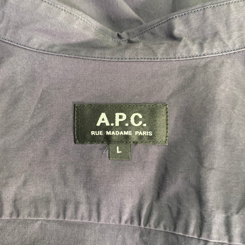 A.P.C. Size L Grey Charcoal Cotton Spread Collar Long Sleeve Shirt