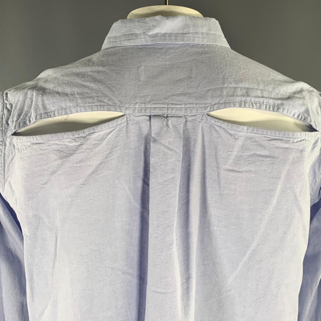 K.NGSLEY Size L Blue Woven Cotton Hidden Placket Long Sleeve Shirt