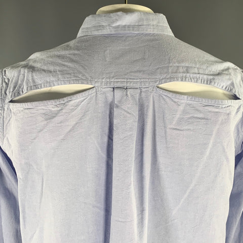K.NGSLEY Size L Blue Woven Cotton Hidden Placket Long Sleeve Shirt