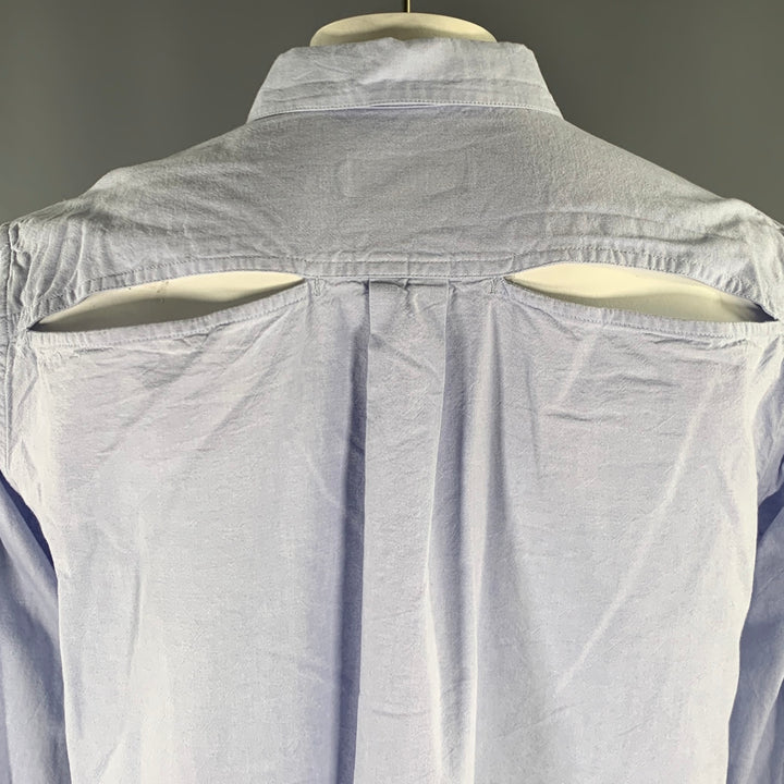 K.NGSLEY Size L Blue Woven Cotton Hidden Placket Long Sleeve Shirt