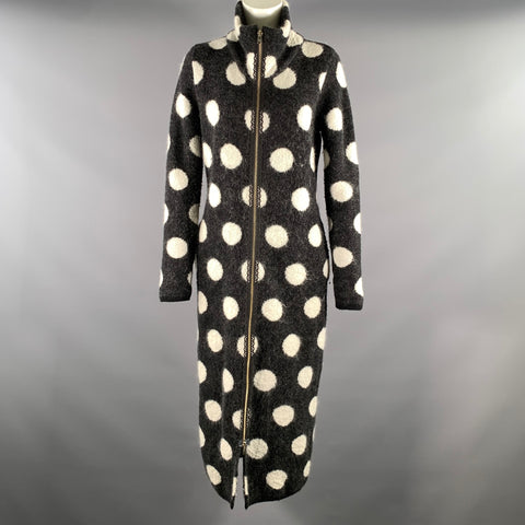 ALTER EGO Size M Black White Mohair Wool Polka Dot Coat