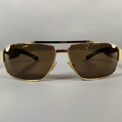 GUCCI Gold Tortoise Shell Aviator Square Sunglasses