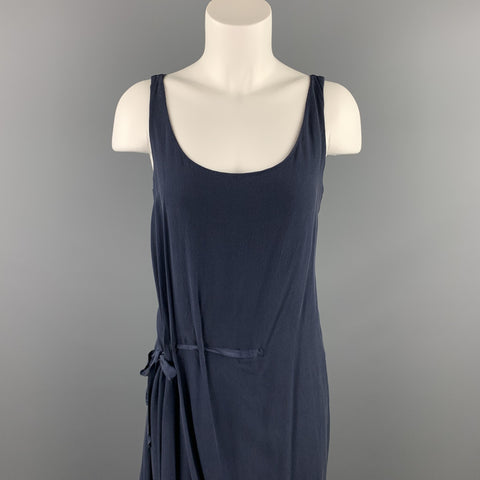 HANNOH Taille 2 Robe à cravate froncée en mousseline de soie / coton bleu marine