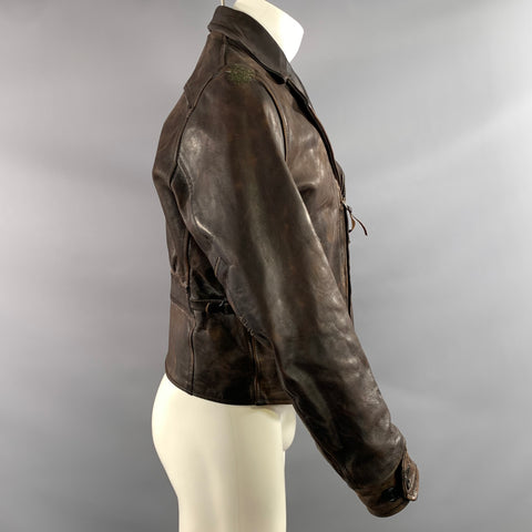 LEVI'S VINTAGE LVC Size M Brown Distressed Leather Biker Jacket