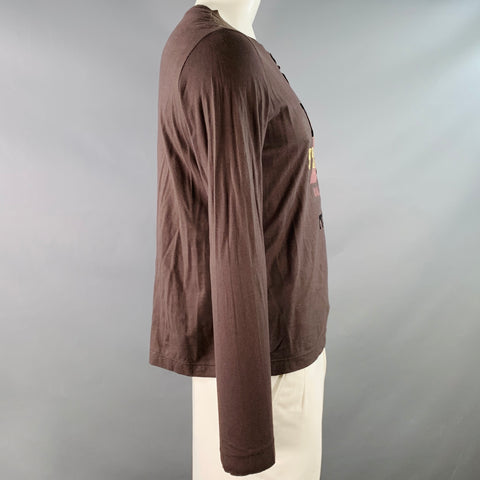 D&G by DOLCE & GABBANA Size XL Brown Black Metallic Gold Print Cotton Henley Pullover