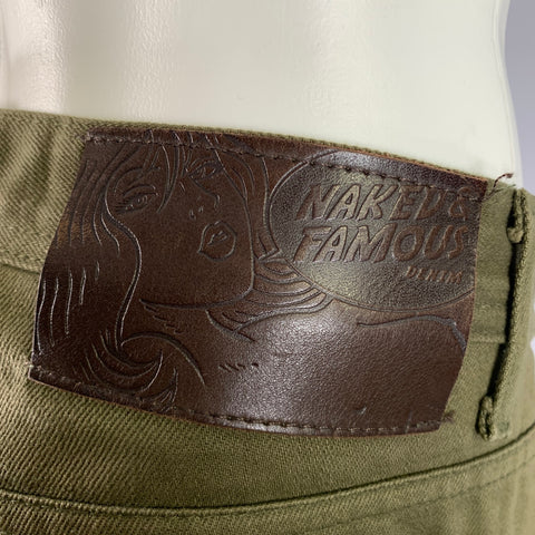 NAKED AND FAMOUS Size 32 Green Olive Cotton 5 pockets Jeans