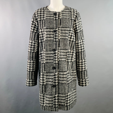 NANETTE LEPORE Size M Grey Black Wool Blend Houndstooth Collarless Coat