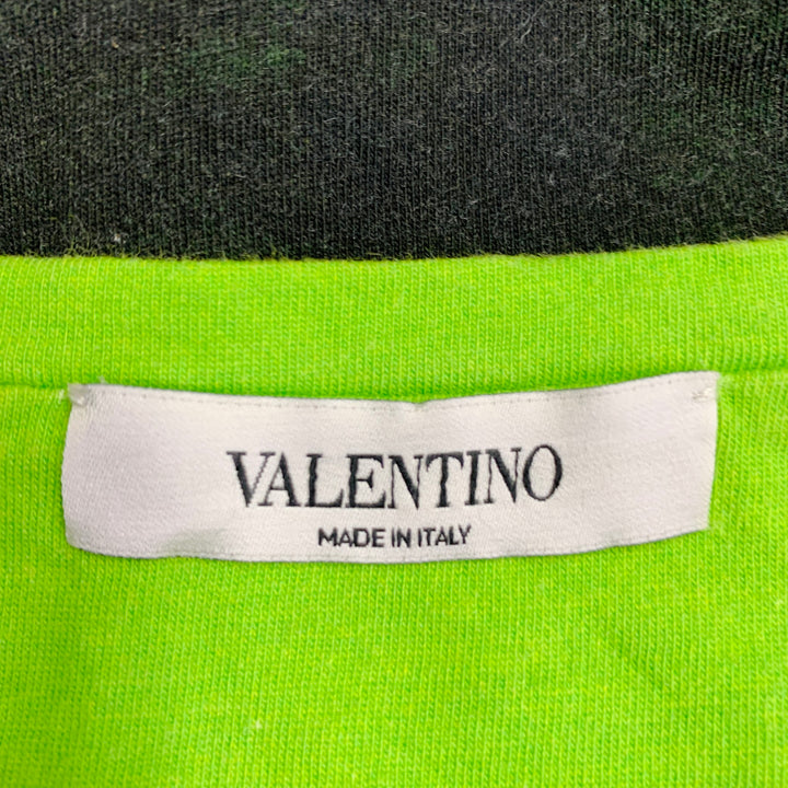 VALENTINO 2020 Size L Green Black White Tie Dye Logo Cotton Crew Neck T-shirt