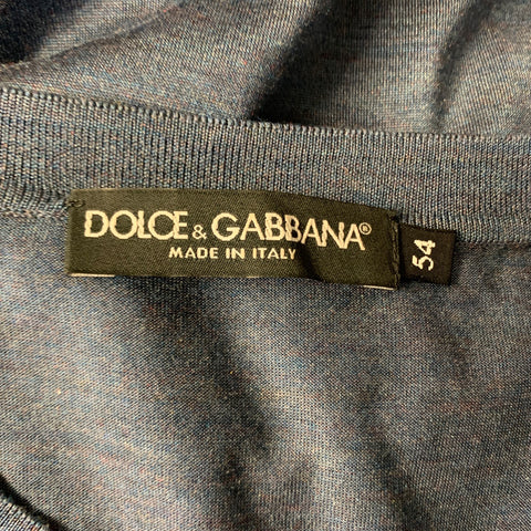 DOLCE & GABBANA Size XL Navy Silk Henley T Shirt