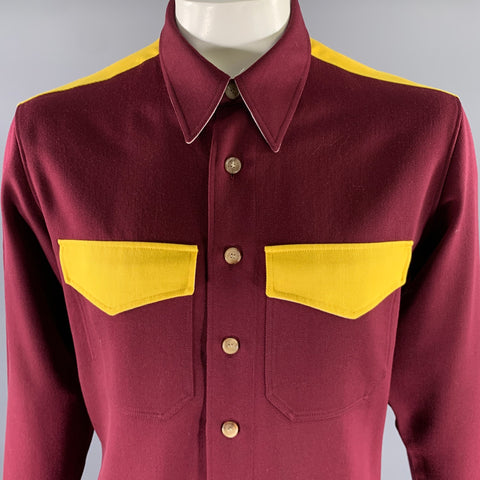 CALVIN KLEIN Size L Burgundy Yellow Color Block Wool Shirt Jacket