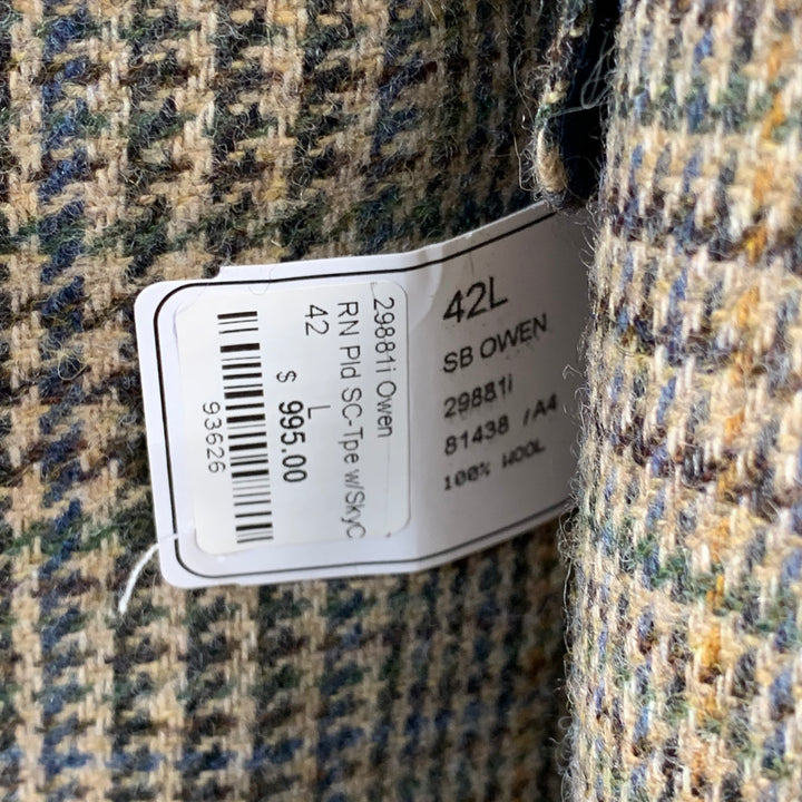 O'CONNELL'S Size 42 Long Brown Green Glenplaid Wool Sport Coat
