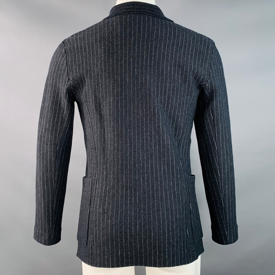 EMPORIO ARMANI Size S Regular Charcoal Grey Stripe Double Breasted Notch Lapel Sport Coat