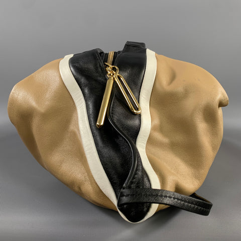 PHILLIP LIM Black Tan Color Block Leather Hobo Bag