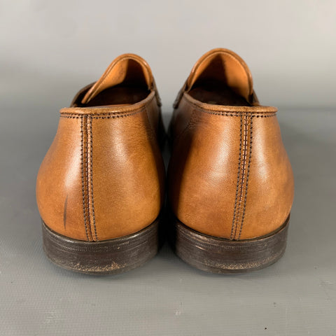 JOHN LOBB Size 9.5 Tan Brown Color Block Leather Penny Loafers
