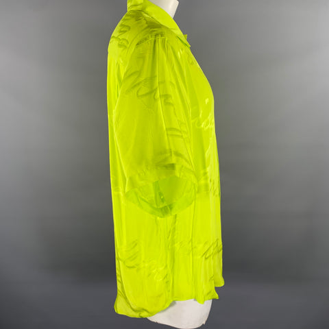BALENCIAGA Size M Green Monogram Viscose Button Up Short Sleeve Shirt