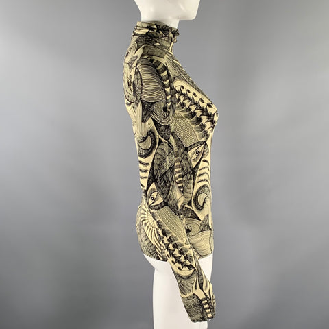 DRIES VAN NOTEN Size S Black Cream Viscose Elastane Geometric Casual Top