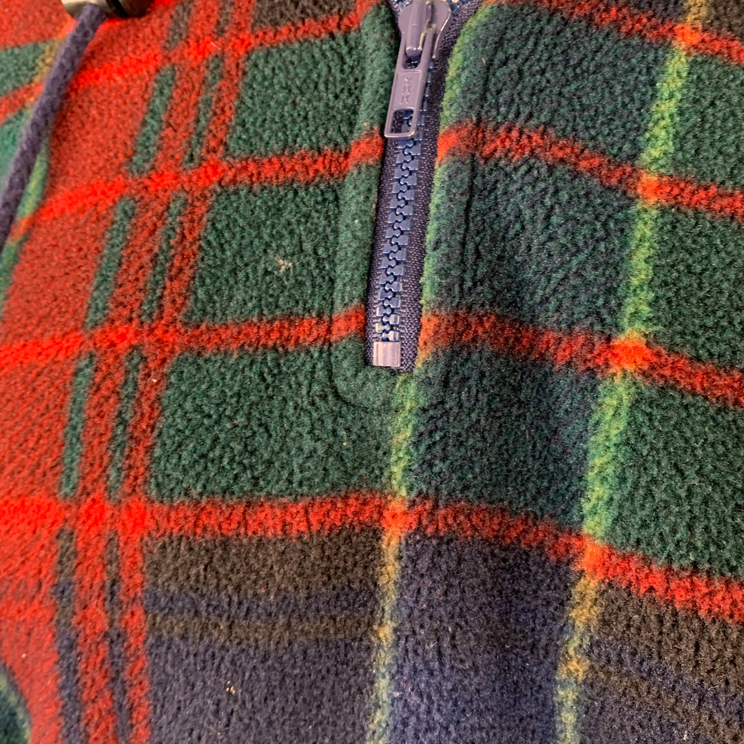 POLO by RALPH LAUREN Size XL Red Navy Green Plaid Polyester Hooded 1/4 Zip Sweatshirt