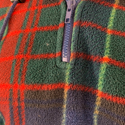 POLO by RALPH LAUREN Size XL Red Navy Green Plaid Polyester Hooded 1/4 Zip Sweatshirt